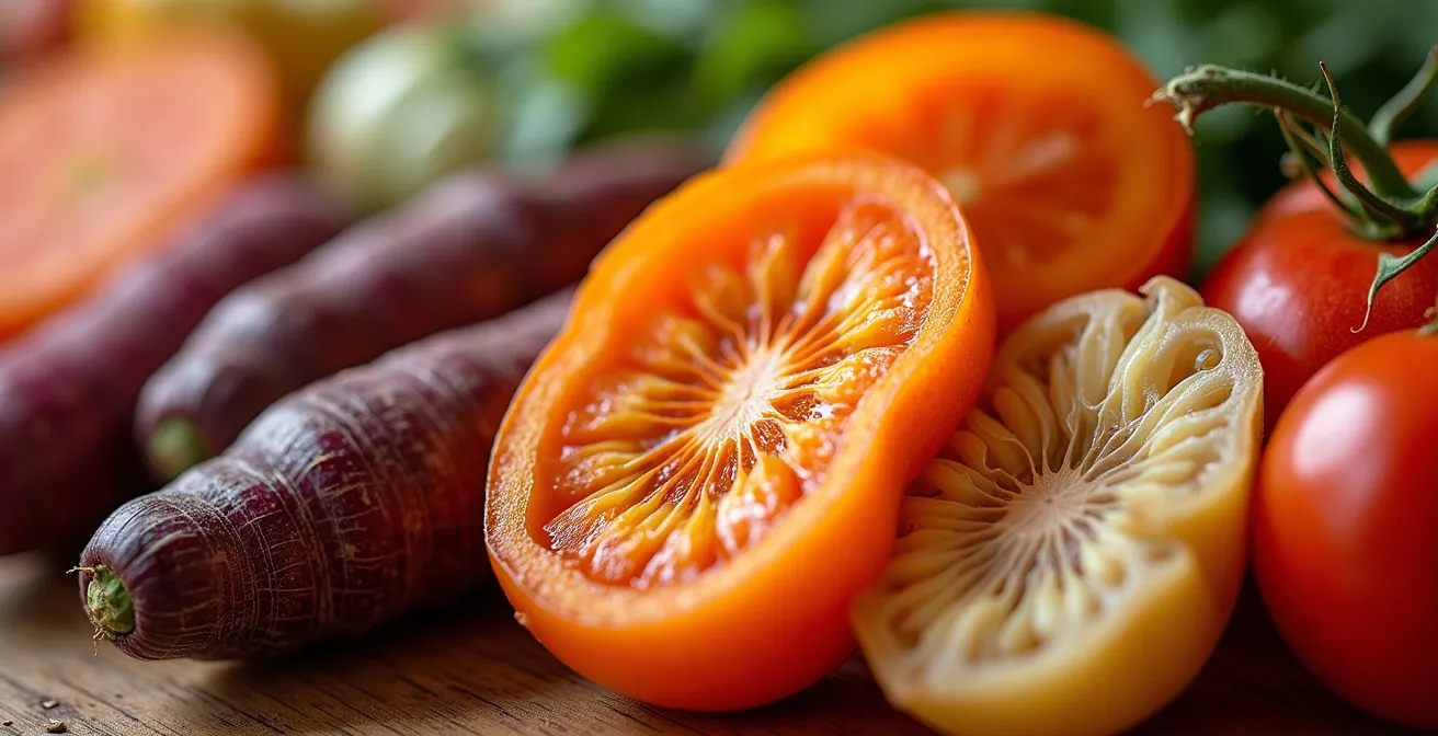 Variétés anciennes de légumes et fruits du terroir français exposées