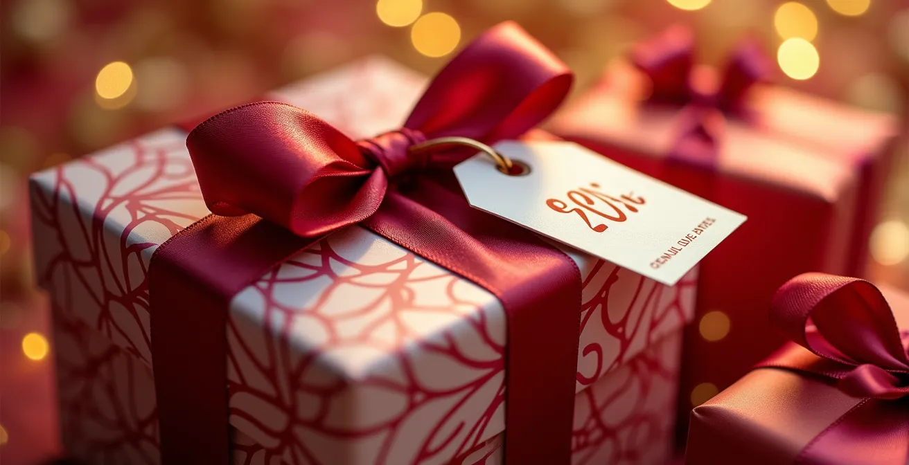 Calendrier élégant avec coffrets beauté et étiquettes de réduction