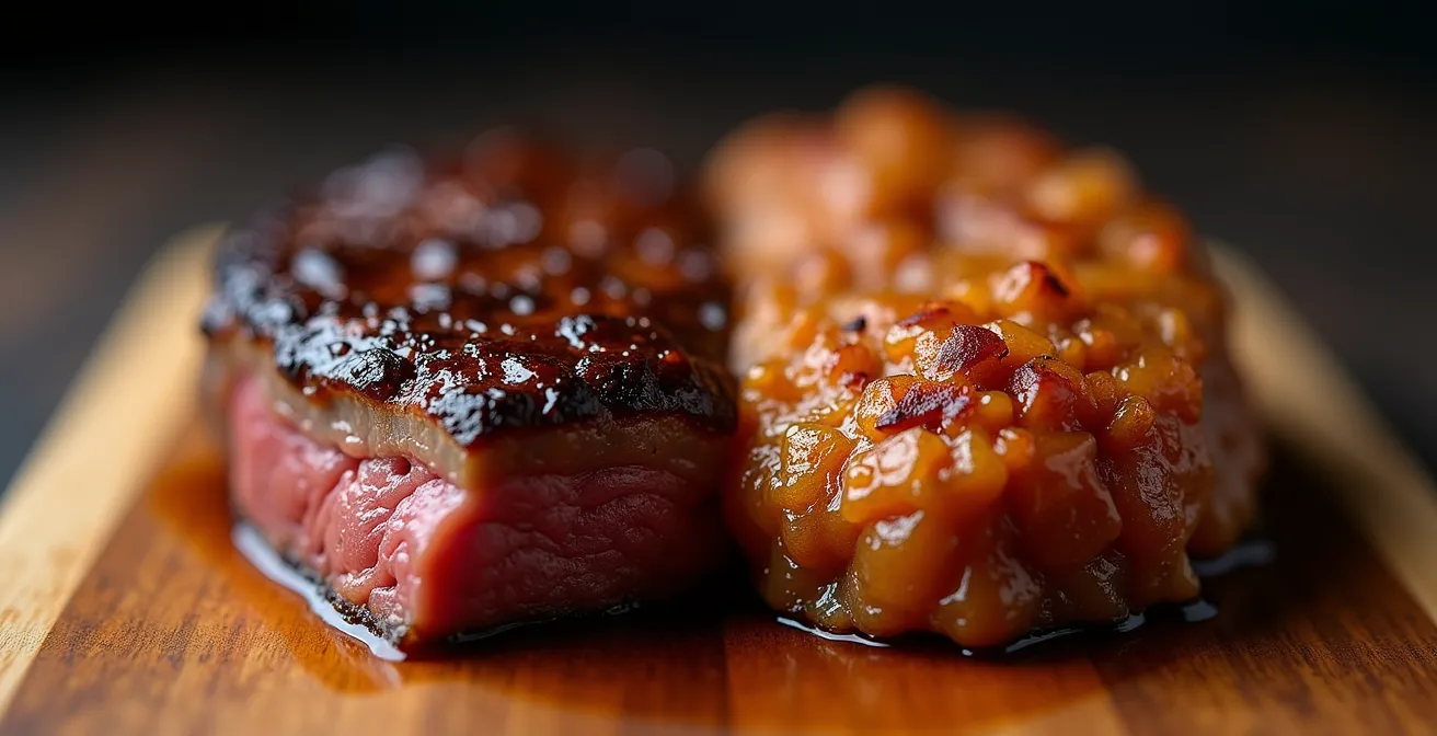 Comparaison visuelle entre viande parfaitement mijotée et viande surcuite