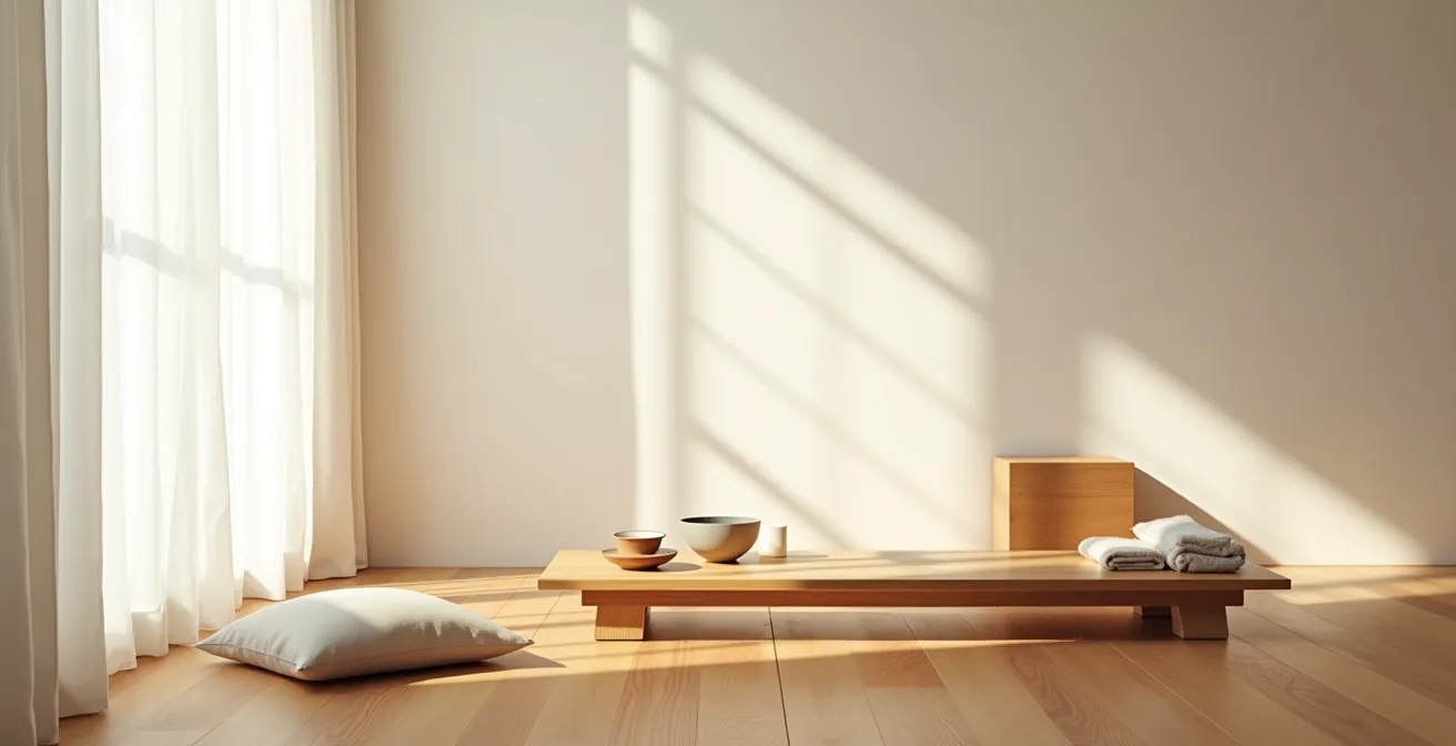 Espace épuré et minimaliste préparé pour une expérience sensorielle