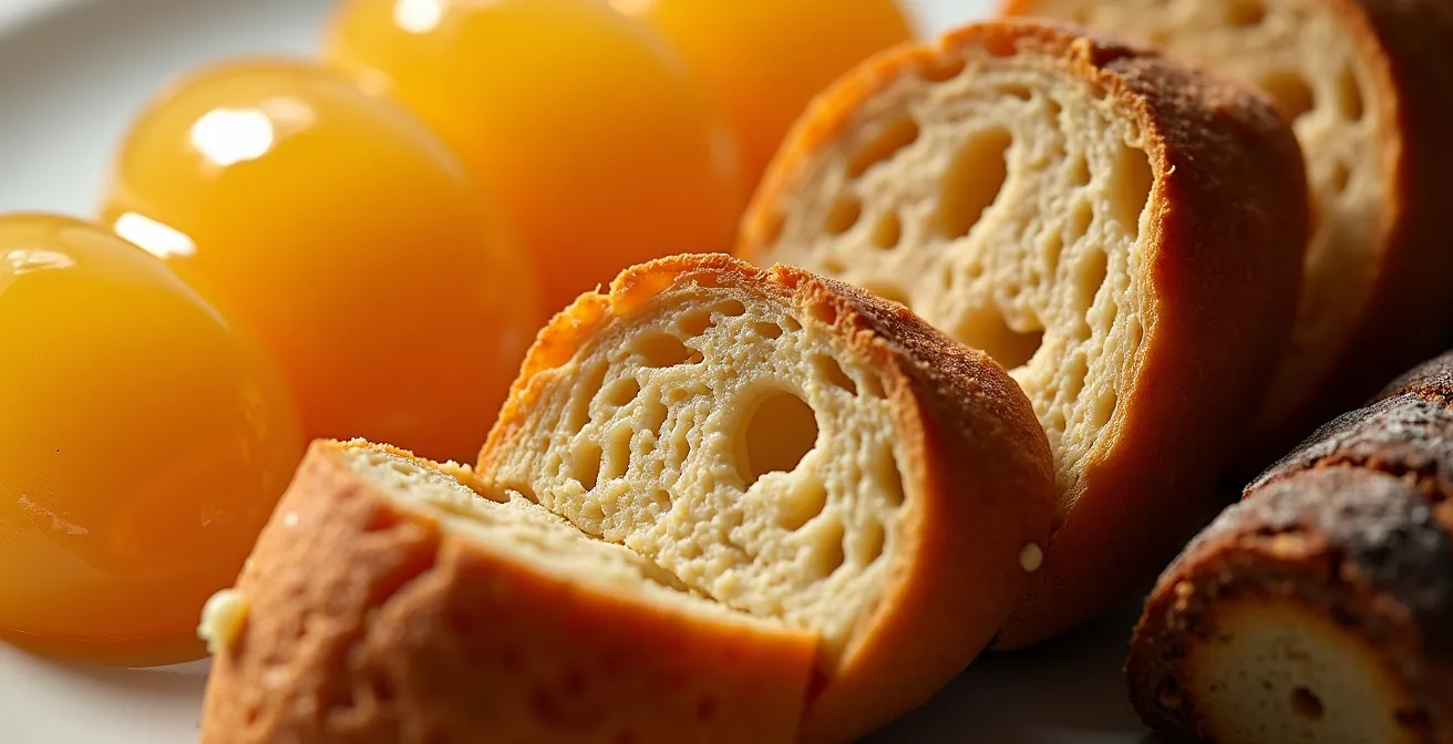 Vue macro de produits gastronomiques arrangés en progression de saveurs