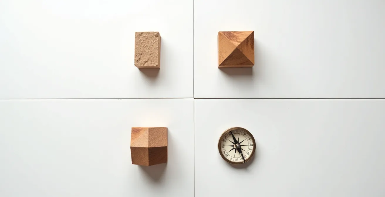 Composition minimaliste montrant différents objets représentant des profils de personnalité