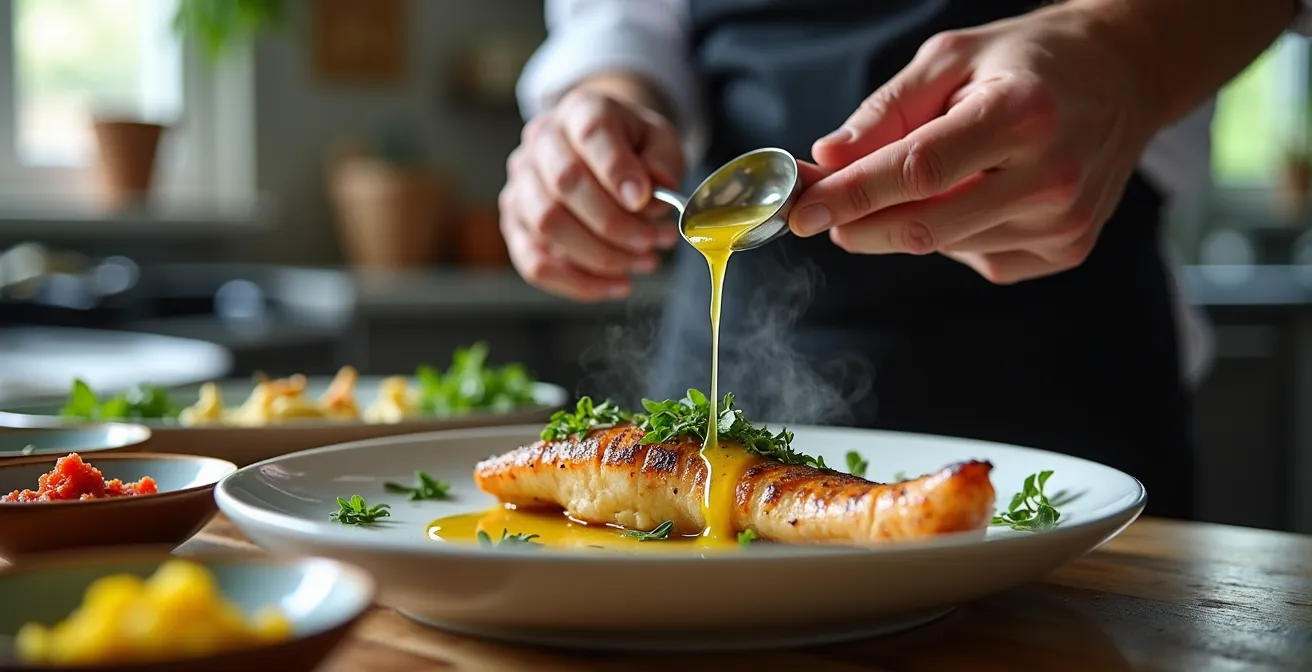 Évolution d'un plat basique vers une création gastronomique avec condiments